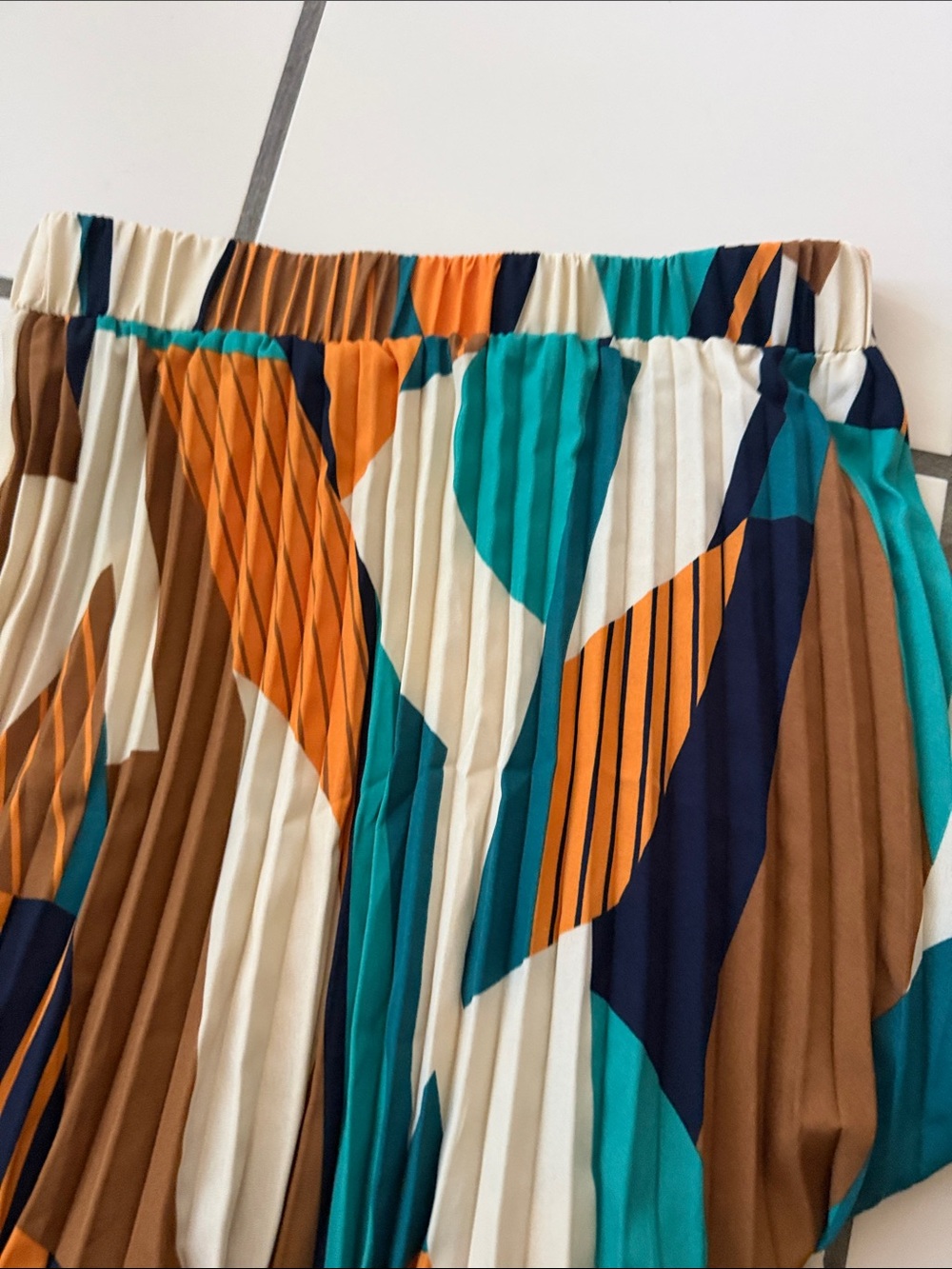 SHEIN Pleated A-Line Skirt in Teal, Mustard, Brown & Cream - Picture 3 of 4